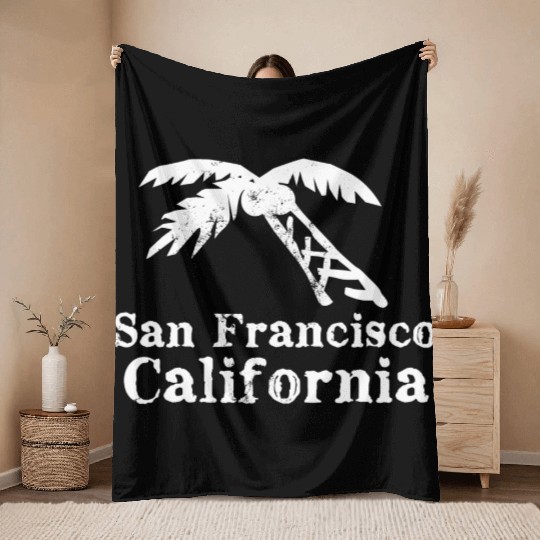 San Francisco California Palm Tree Souvenirs Gifts Throw Blankets