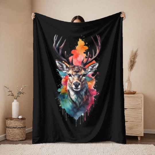 Colorful Swamp Deer Throw Blankets