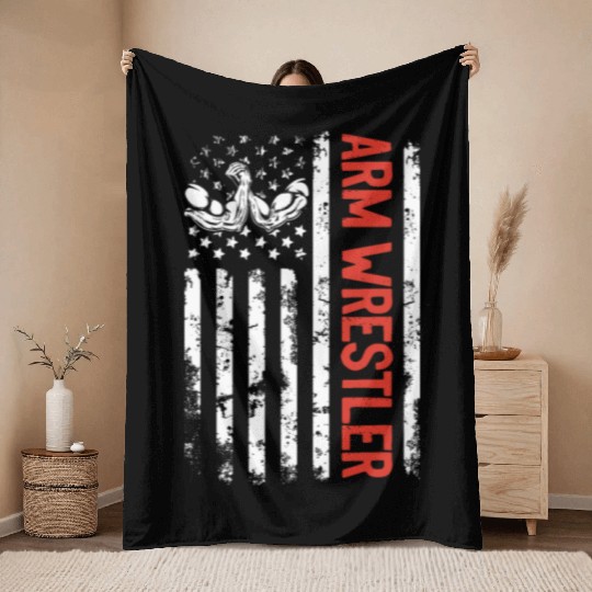 Arm Wrestler Arm Wrestle US Flag Arm Wrestling US Throw Blankets