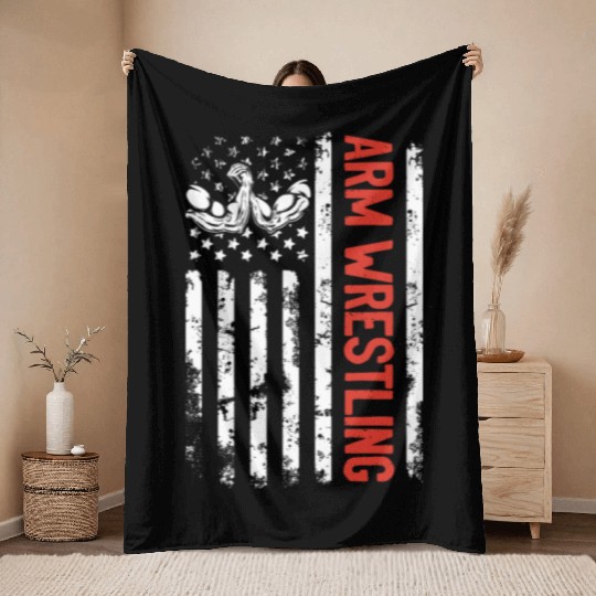 Arm Wrestle US Flag Arm Wrestling US Flag Throw Blankets