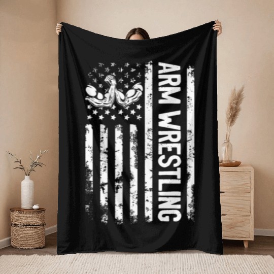 Arm Wrestler US Flag Arm Wrestling US Flag Throw Blankets