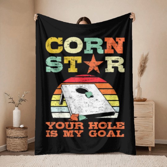 Corn Star Your Hole is My Goal Vintage Cornhole Throw Blankets