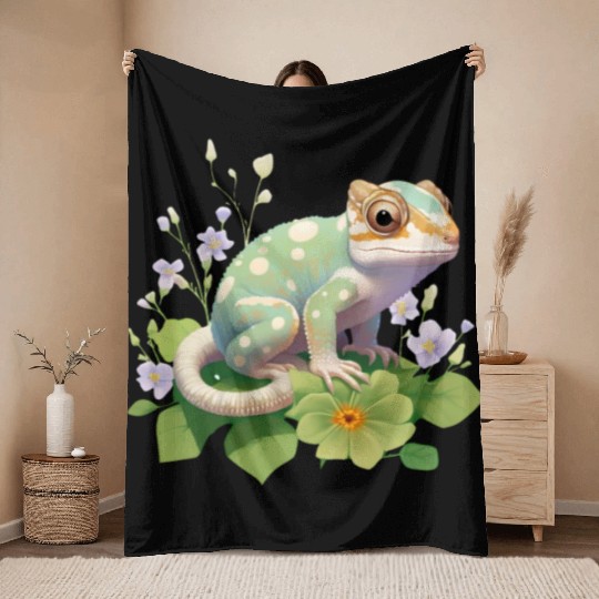 Cute Chameleon for Lizard Pet Lover Throw Blankets