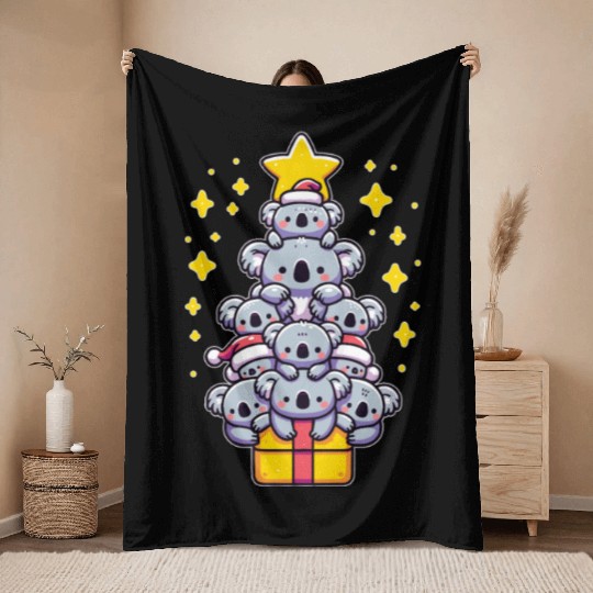 Koala Christmas Tree Merry Christmas Throw Blankets