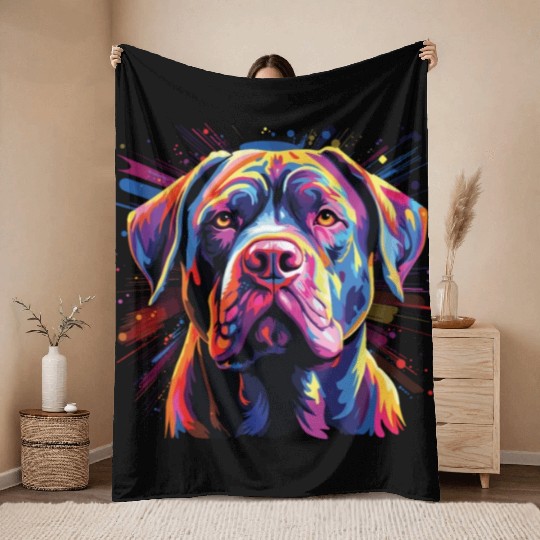 Watercolor Colorful Cane Corso Throw Blankets