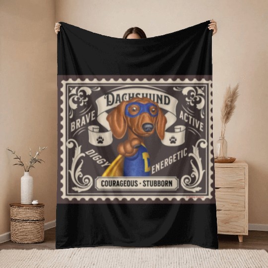 Cute Dachshund Super Hero Stamp Throw Blankets