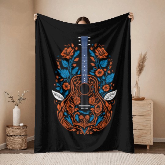 Country Guitar Art Throw Blankets