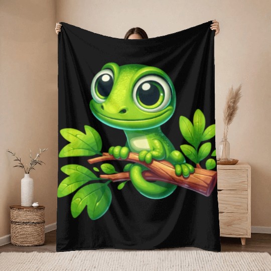 Green Anole Lizard Throw Blankets