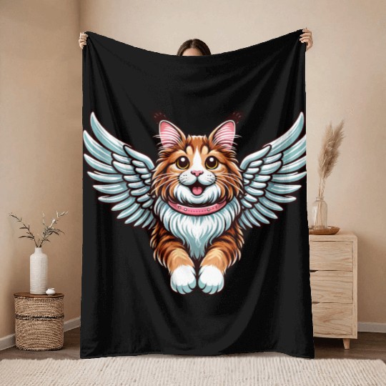 Maine Cat Angel - Majestic Cat with Wings Throw Blankets