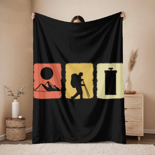 Vintage Hiking Adventurous and Motivated Person Gi Throw Blankets