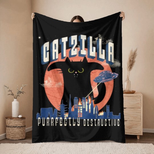 Catzilla king of cats,movie parody Throw Blankets