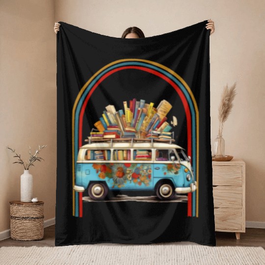 Books Reading English Teacher Hippie Van Retro Throw Blankets