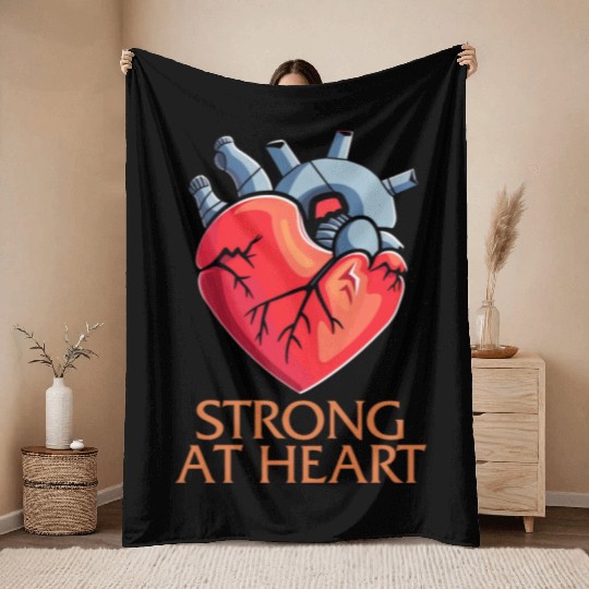 CHD Awareness Throw Blankets, Strong At Heart Pumping Iron