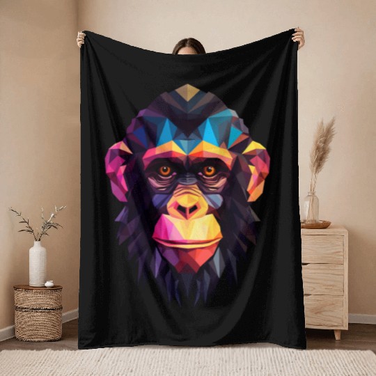 Geometric Style Chimpanzee Throw Blankets