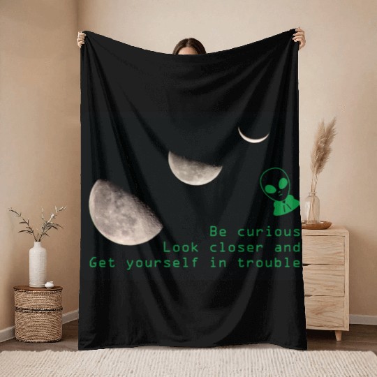 Be Curious, Take a Closer Look at the Moon Throw Blankets