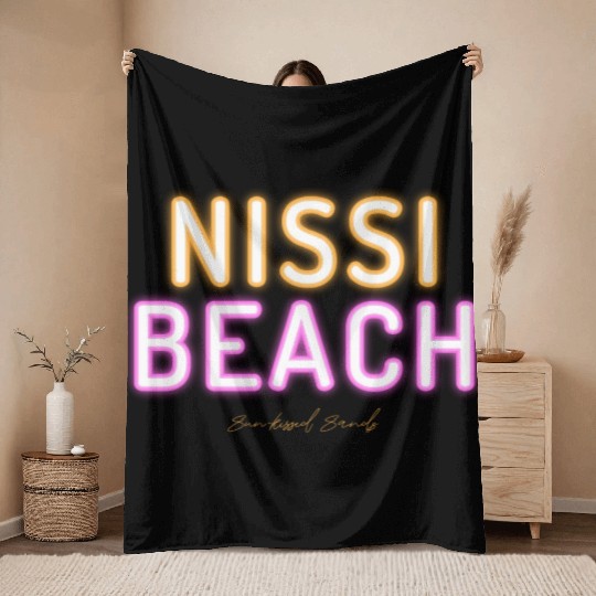 nissi beach sun kissed sand Throw Blankets