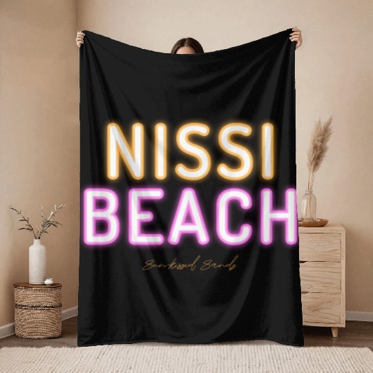 nissi beach sun kissed sand Throw Blankets