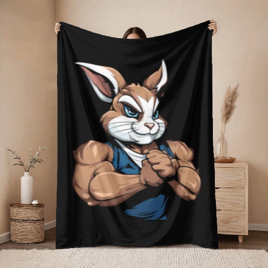 Workout Gym Rabbit Throw Blankets