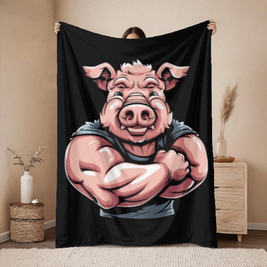 Workout Gym Pig Throw Blankets