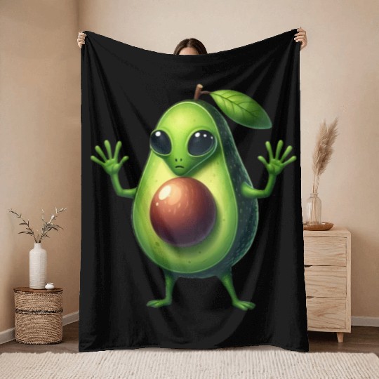 Avocado alien Throw Blankets