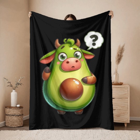 Avocado cow Throw Blankets