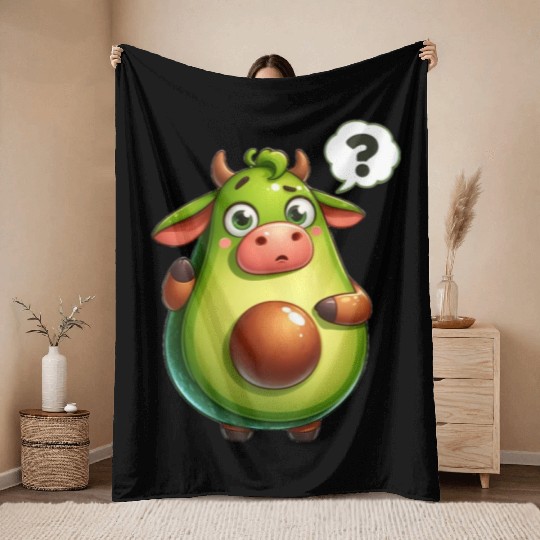 Avocado cow Throw Blankets