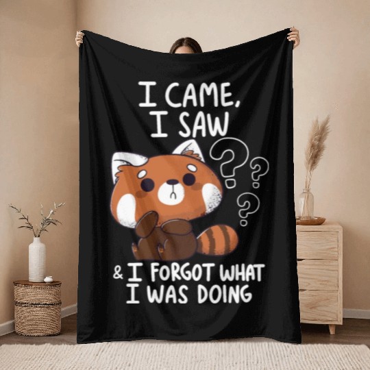 Forgetful Red Panda Throw Blankets
