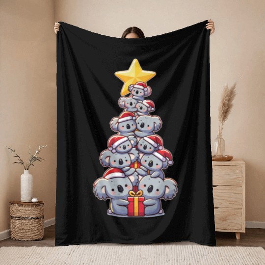 Koala Christmas Tree Merry Christmas Throw Blankets
