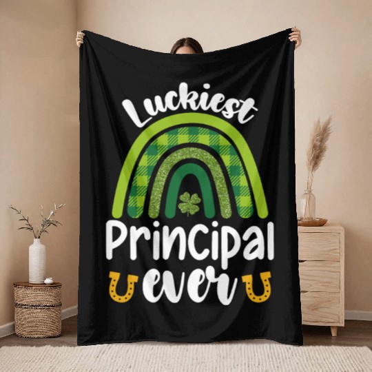 Luckiest Principal Ever School St Patrick's Day Throw Blankets