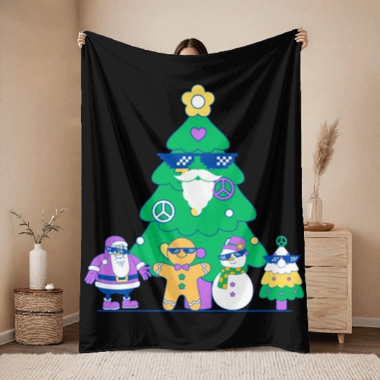 Santa snowman tree funny Christmas day Throw Blankets