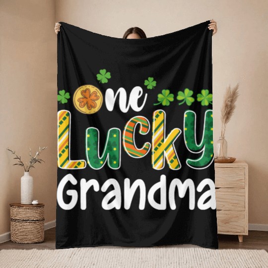 One Lucky Grandma Matching Family St Patrick's Day Throw Blankets