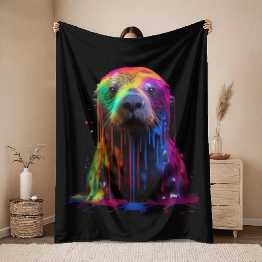 Rainbow Sea Otter Throw Blankets