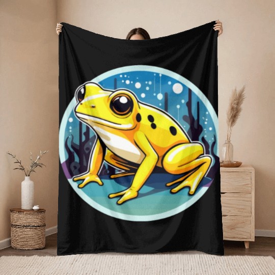 Golden Poison Frog Illustration Throw Blankets