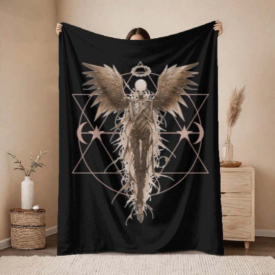 Angel Skeleton Geometric Witchcraft Ethereal Gothi Throw Blankets
