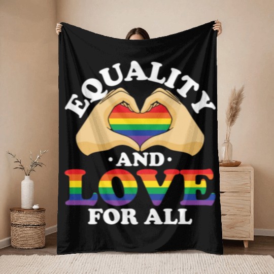 Equality and Love For All Heart Rainbow LGBTQ Throw Blankets