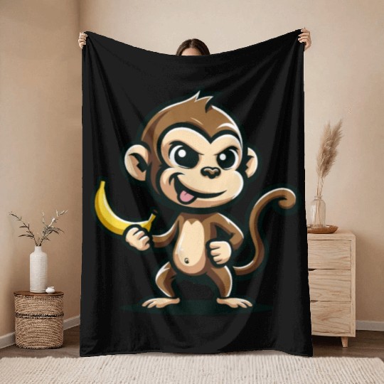 Monkey With Banana Cheeky Throw Blankets