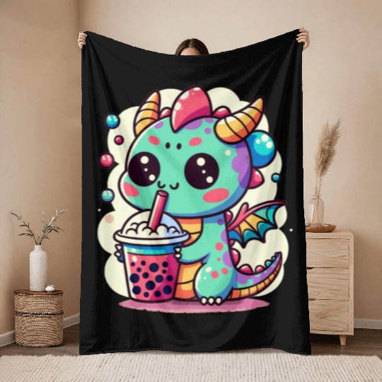 Boba Tea Dragon Kawaii Throw Blankets