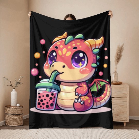 Boba Tea Dragon Kawaii Throw Blankets