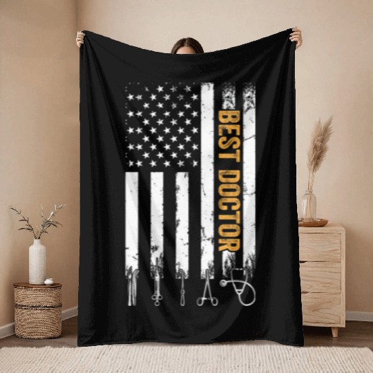 Best Doctor US Flag Doctor Throw Blankets