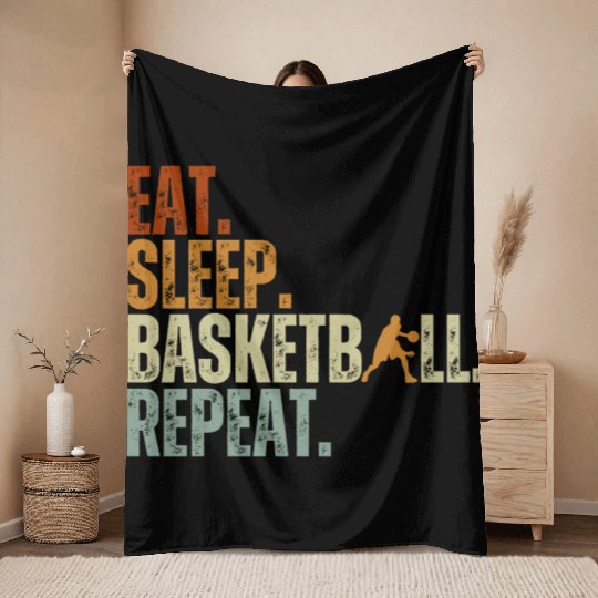 Eat Sleep Basketball Repeat Retro Vintage Boy Kid Throw Blankets