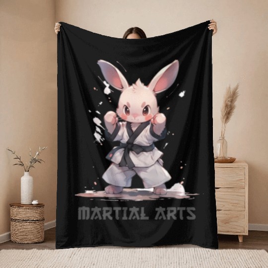 Funny Martial Arts Bunny Rabbit MMA Kawaii Throw Blankets