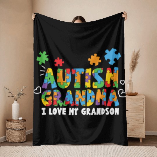 Autism Grandma I Love My Grandson Throw Blankets