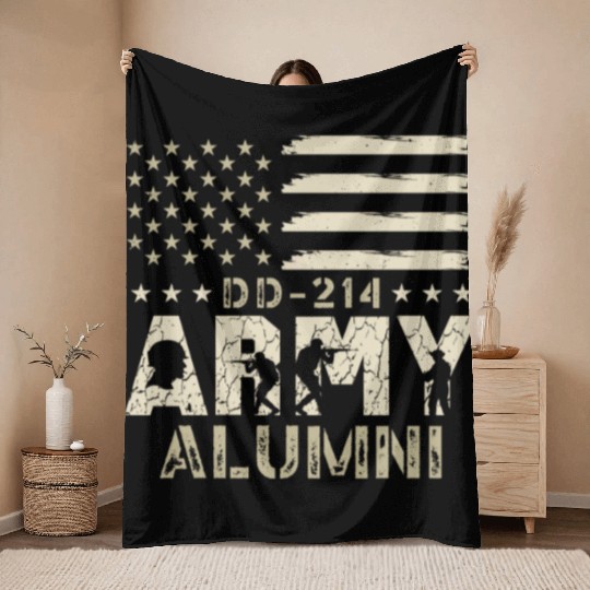 DD-214 Army Alumni Military US Flag Veteran USA Throw Blankets