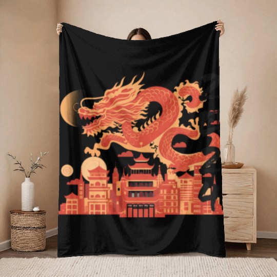Year Of The Dragon Throw Blankets | chinese lanterns