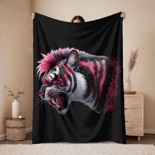 Tiger pink punk Throw Blankets