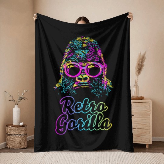 Retro Gorilla Throw Blankets