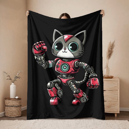 Cat Robot Cyborg Dancing Dancer Disco Throw Blankets