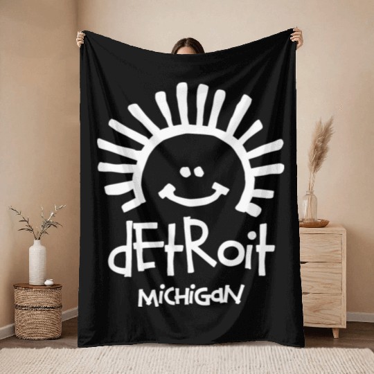 Detroit Michigan Sun Smiley Face Souvenirs Gifts Throw Blankets