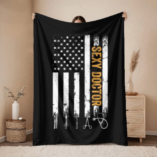 Sexy Doctor US Flag Doctor Throw Blankets