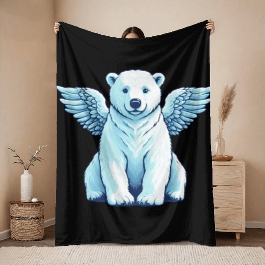 Bear Polar Bear Angel Wings Throw Blankets